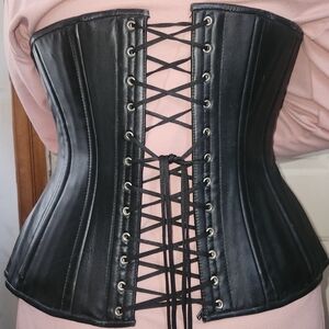 Lamb Skin Leather Longline Underbust Corset with lace up back and metal hook and